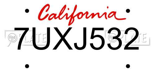 7UXJ532 California License Plate