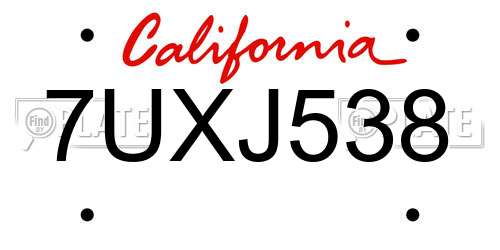 7UXJ538 California License Plate