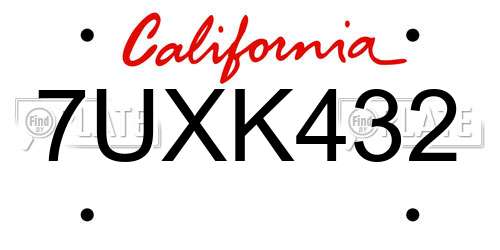 7UXK432 California License Plate