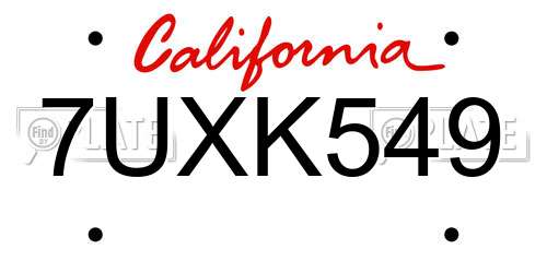 7UXK549 California License Plate