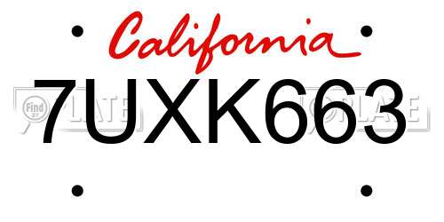 7UXK663 California License Plate