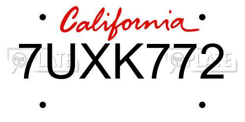 7UXK772 California License Plate
