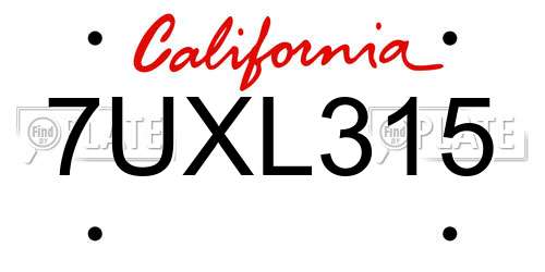 7UXL315 California License Plate