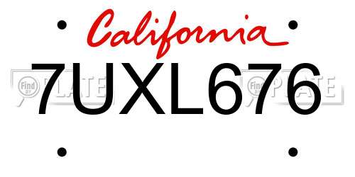 7UXL676 California License Plate