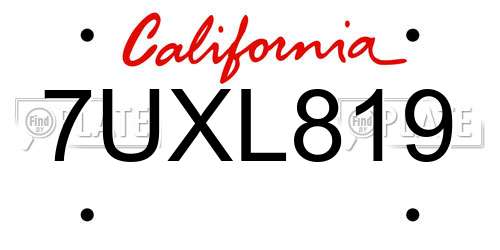 7UXL819 California License Plate