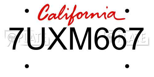 7UXM667 California License Plate