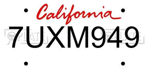 7UXM949 California License Plate