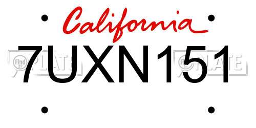 7UXN151 California License Plate
