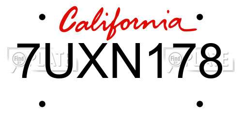 7UXN178 California License Plate