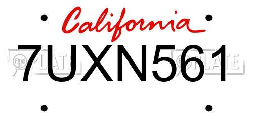 7UXN561 California License Plate