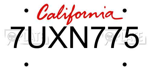 7UXN775 California License Plate