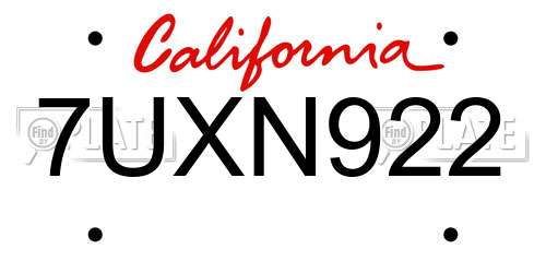 7UXN922 California License Plate