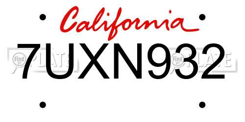 7UXN932 California License Plate