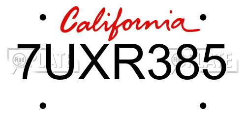 7UXR385 California License Plate