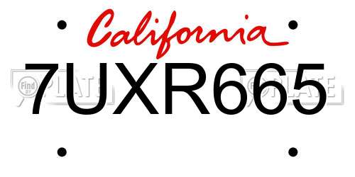 7UXR665 California License Plate