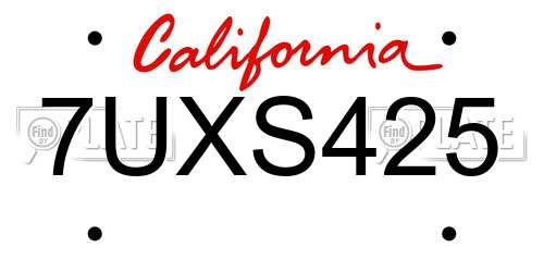 7UXS425 California License Plate