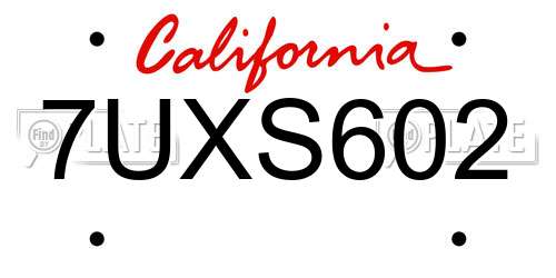 7UXS602 California License Plate