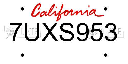 7UXS953 California License Plate