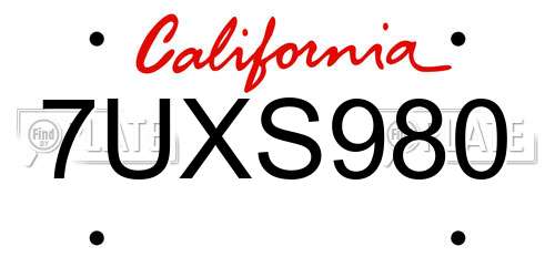 7UXS980 California License Plate