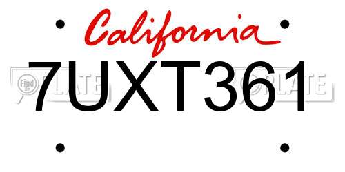7UXT361 California License Plate