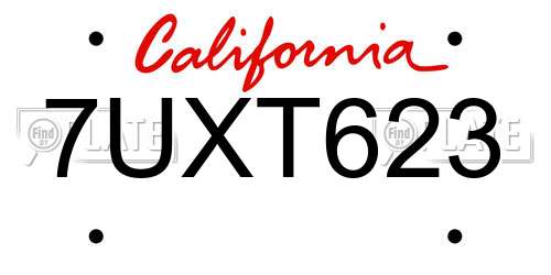 7UXT623 California License Plate