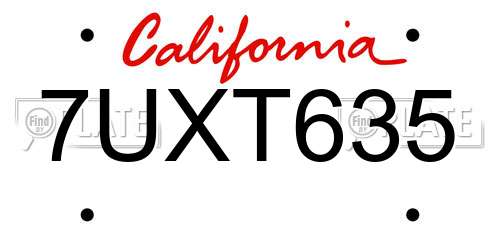 7UXT635 California License Plate