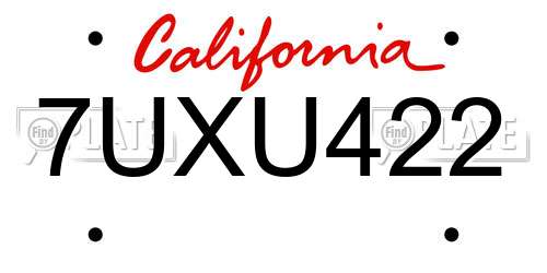 7UXU422 California License Plate