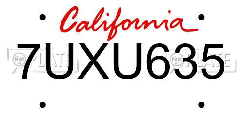 7UXU635 California License Plate