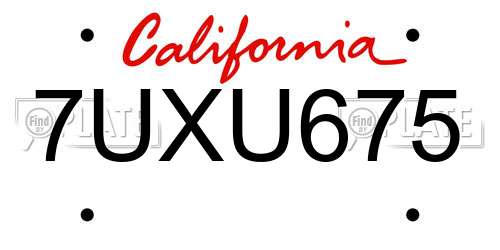 7UXU675 California License Plate