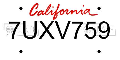 7UXV759 California License Plate
