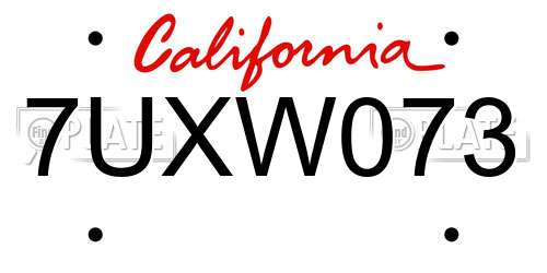 7UXW073 California License Plate
