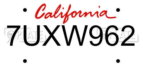 7UXW962 California License Plate