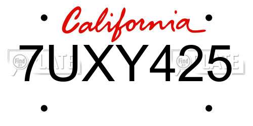 7UXY425 California License Plate
