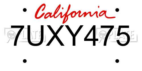 7UXY475 California License Plate