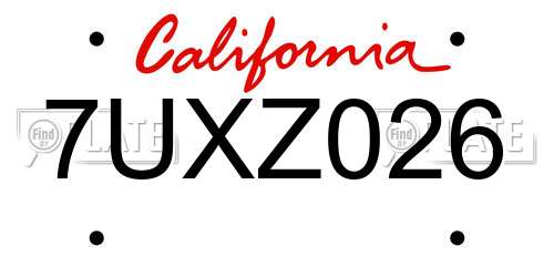 7UXZ026 California License Plate