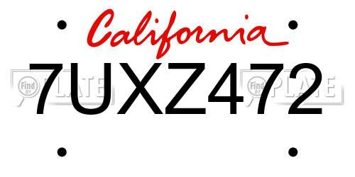 7UXZ472 California License Plate