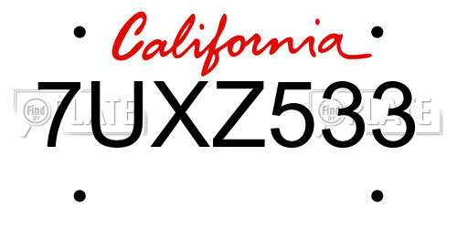 7UXZ533 California License Plate
