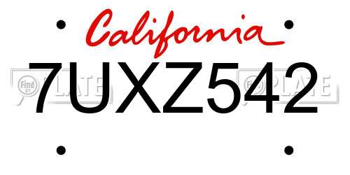 7UXZ542 California License Plate