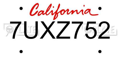 7UXZ752 California License Plate