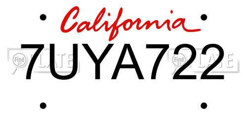 7UYA722 California License Plate