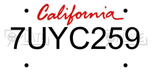 7UYC259 California License Plate