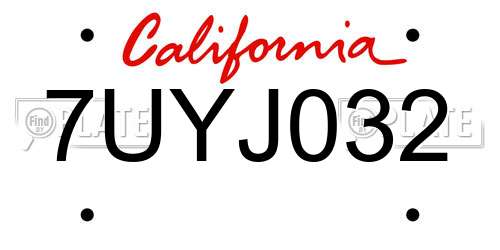 7UYJ032 California License Plate