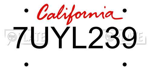 7UYL239 California License Plate