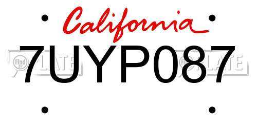7UYP087 California License Plate