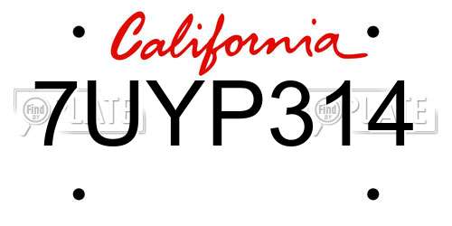 7UYP314 California License Plate
