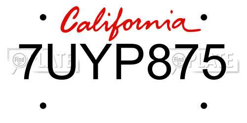 7UYP875 California License Plate