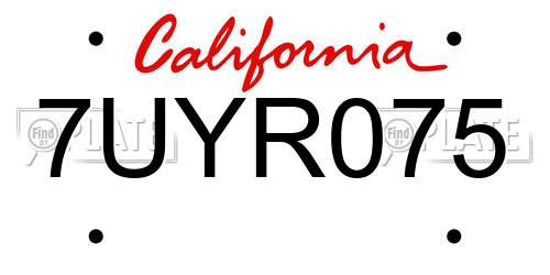 7UYR075 California License Plate