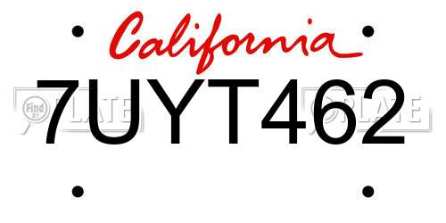 7UYT462 California License Plate