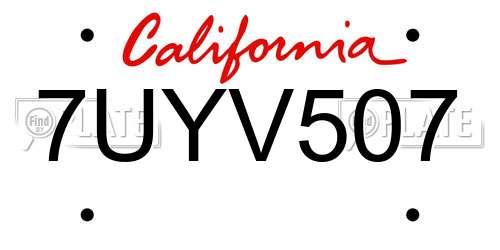 7UYV507 California License Plate