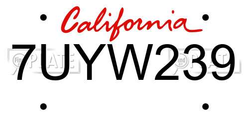 7UYW239 California License Plate